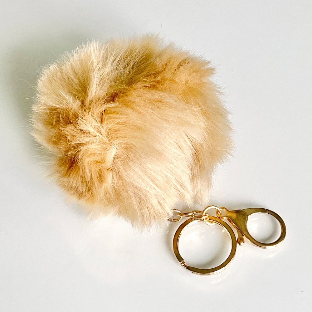 Tan Faux Fur Pompom Keychain